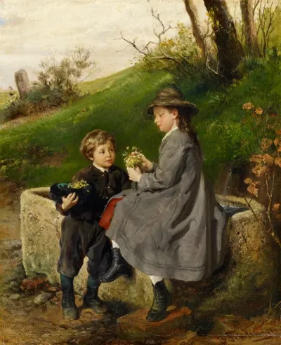 Two children at the fountain