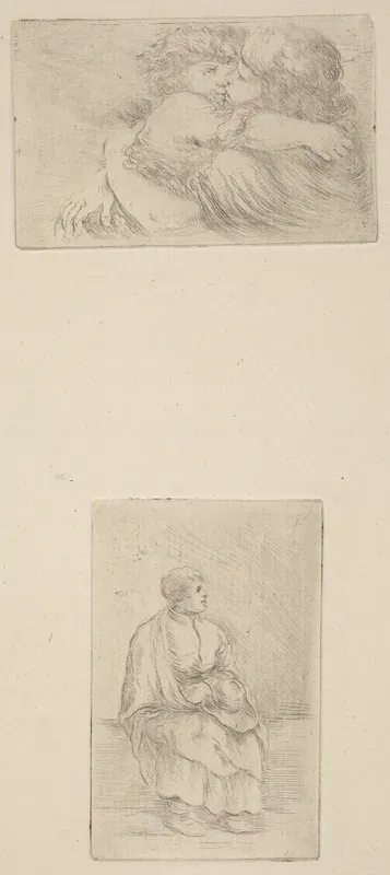 Two Children Embracing [upper half]; Seated Ecclesiast [lower half]