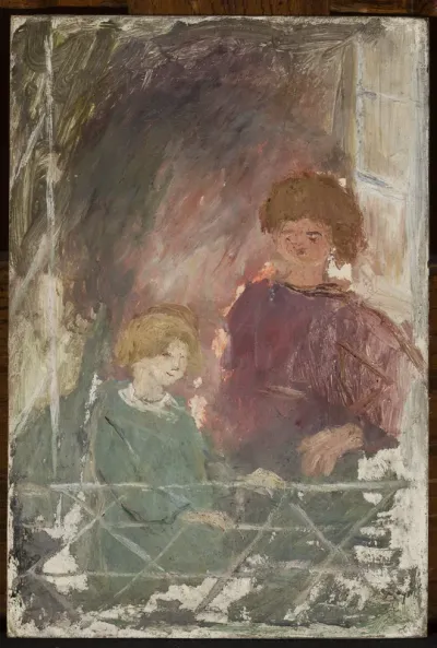 Two children on a balcony
