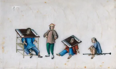 Two Chinese prisoners in the stocks