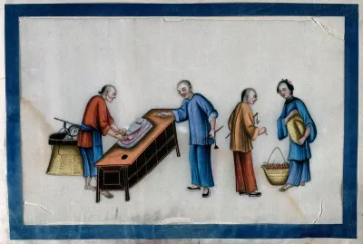 Two Chinese street vendors with two customers