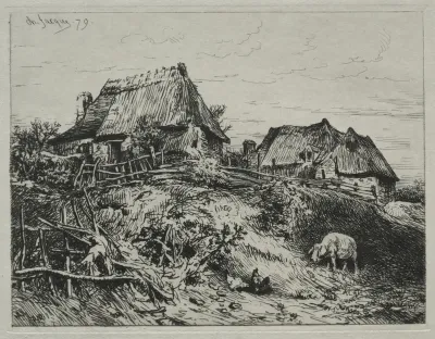 Two Cottages on a Bank