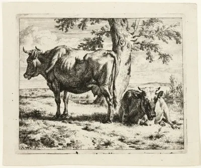 Two Cows under a Tree