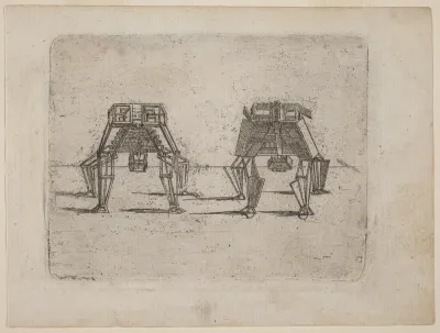 Two Cubic Figures with Their Hands on the Ground