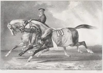 Two Dappled-Grey Horses Being Exercised