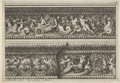 Two decorated Frieze Designs for Cornices, from "Frise pour les architraves, corniches et autres ornaments d'architecture"