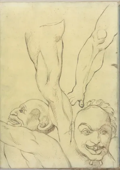 Two demons and two legs, after Michelangelo (?) (Smaller Italian sketchbook, leaf 16 recto)