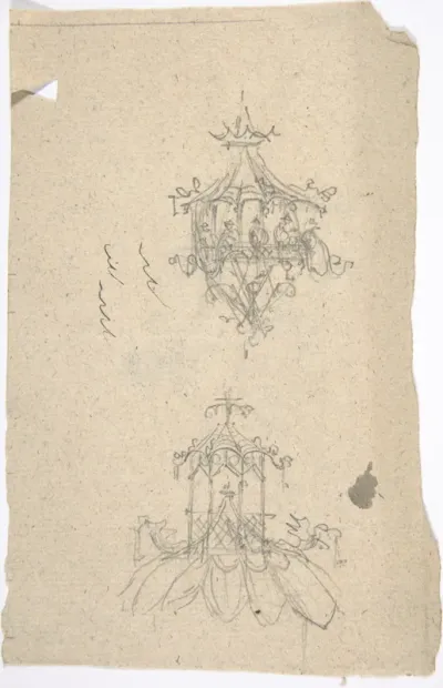 Two Designs for Chinese Lanterns (recto); Design for a Neoclassical Tomb or Monument with Sphinxes (verso)