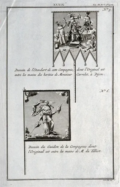 Two designs for flags possibly for a theatrical company