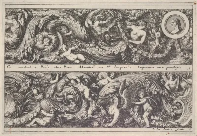 Two Designs for Friezes, of which one has a Round Portrait Medaillon, from "Frises, feuillages ou tritons marins antiques et modernes"