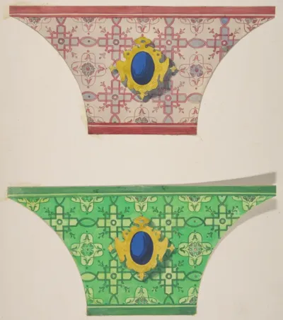 Two designs for the painted decoration of ceiling coves with cartouches