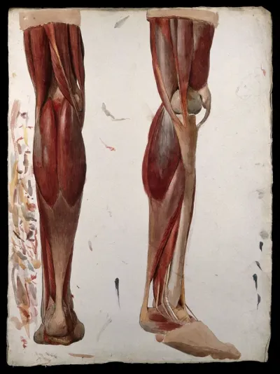 Two dissections showing the muscles of the leg