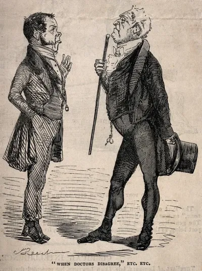 Two doctors aloof from one another in disagreement