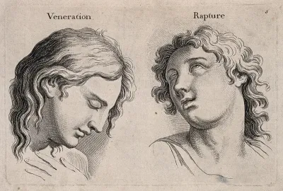 Two faces expressing veneration and rapture