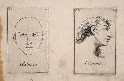 Two faces (one outlined, the other of a long-haired youth) expressing esteem