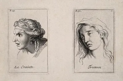 Two faces representing fear and sadness, left and right respectively