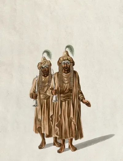 Two fakirs, Hindu or Muslim mendicant monks, holding bells