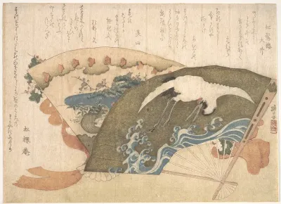 Two fans with auspicious crane and long-lived turtle (minogame) motifs