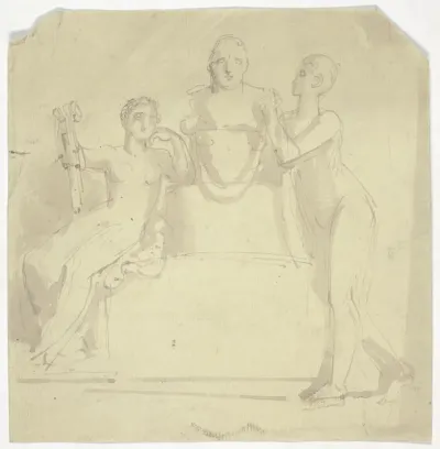 Two Female Figures with a Bust