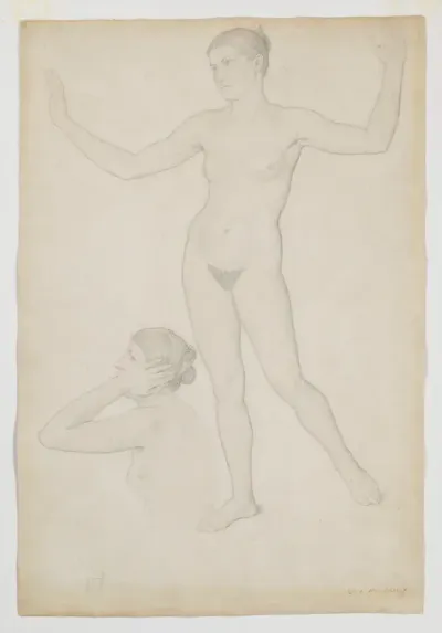 Two Female Nudes; Studies of Psyche for the Series of Paintings of Cupid and Psyche (Bavarian State Paintings Collections)