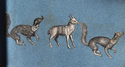 Two ferret-like animals and a goat (?)