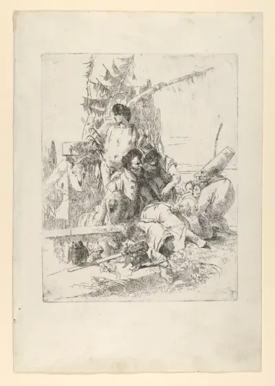 Two Figures Attentive to Punchinello, with Others, from the Scherzi