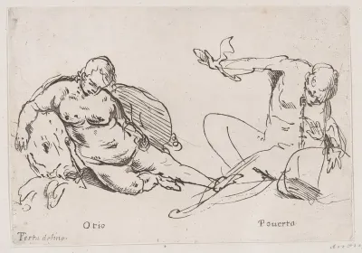 Two figures representing Sloth and Poverty