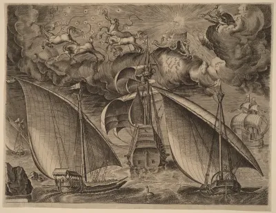 Two Galleys behind an Armed Three-Master with Phaethon and Jupiter in the Sky