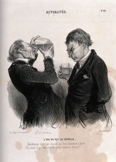 Two gentlemen inspect the water from the new Artesian well in Grenelle, just outside Paris
