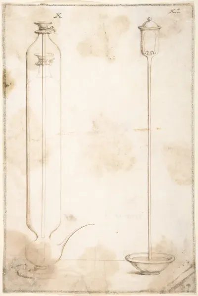 Two Glass Containers for Scientific Experiments with Liquids, Illustrations for "Saggi di naturali esperienze"
