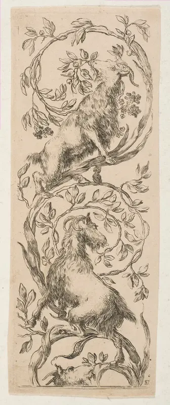 Two Goats Nibbling Branches