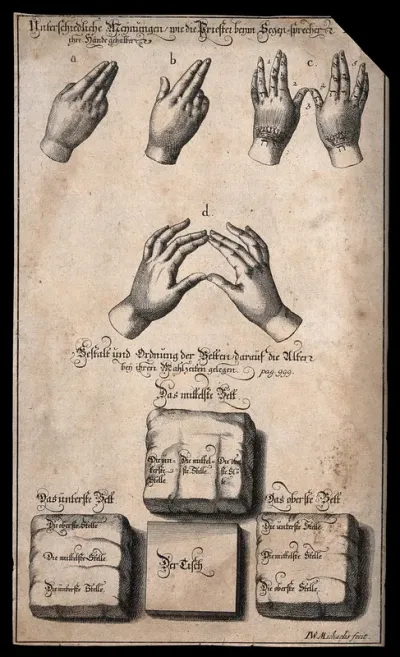 Two hands illustrating sign language with Hebrew (?) characters