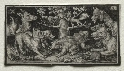 Two-headed Frog surrounded by Animals