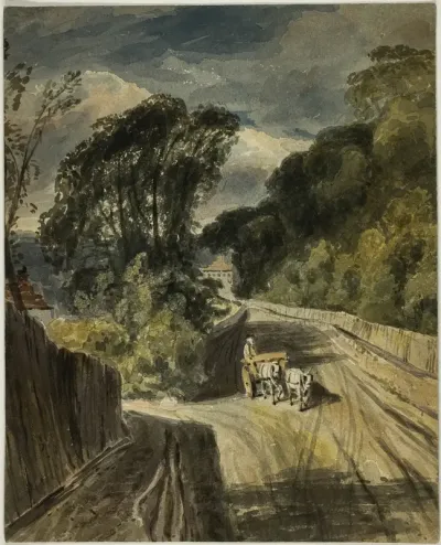 Two Horse Cart at Juncture in Road (recto); Park Landscape (verso)