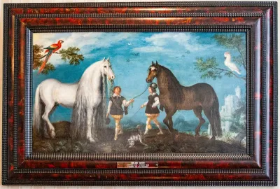 Two Horses and Grooms