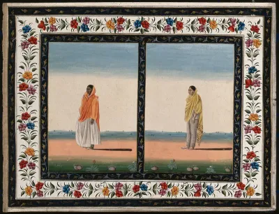 Two Indian women dressed in different costumes
