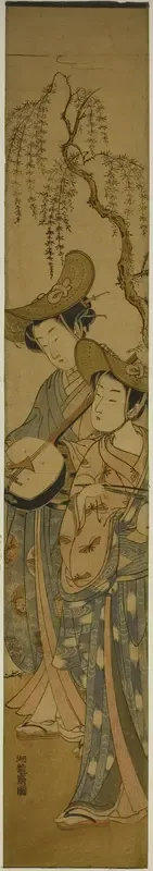 Two Itinerant Musicians under a Willow Tree