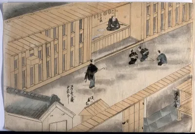 Two Japanese prisoners are forced to kneel before a high ranking official