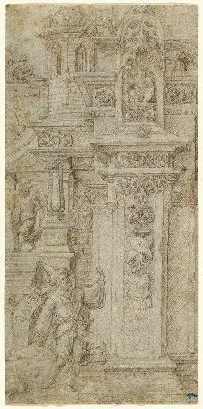 Two Kings and a Woman Leaving an Elaborate Palace