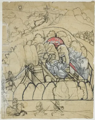 Two Ladies Converse at a Step-Well (Baoli) in a Walled Garden