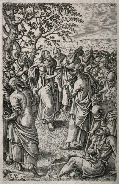 Two lame men come to Christ and the apostles