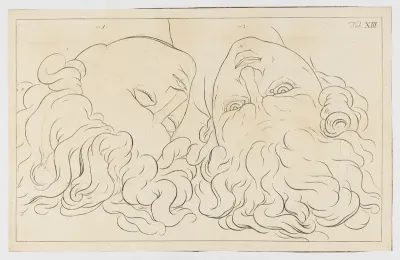 Two male heads from a drawing book