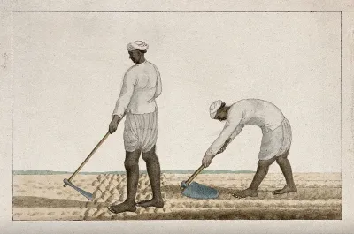 Two men digging the earth with spades