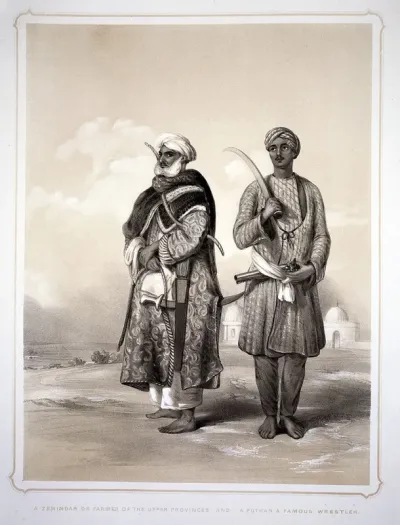 Two men in oriental dress bearing weapons