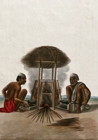 Two men making bangles (ornamental bracelets)
