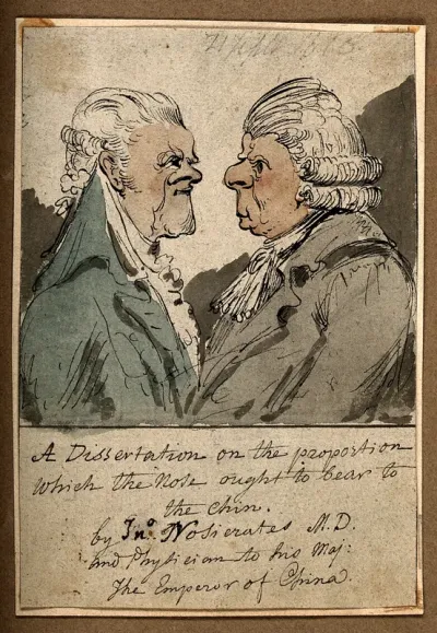 Two men, one with an exaggerated chin, the other with a large nose