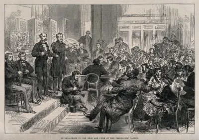 Two men performing a show to an audience at a public house, using sign language