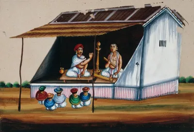 Two men reciting the Ramayana to an audience
