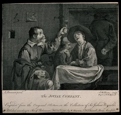 Two men sit drinking and smoking at a tavern table
