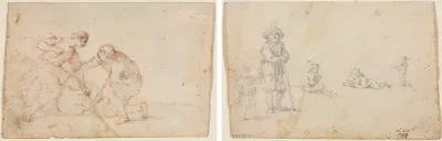 Two Men Tying a Bundle (recto) Five Figure Studies (verso)